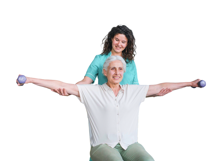 Caregiver assisting elderly woman